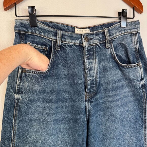 Free people We The Free Good Luck Mid Rise Barrel Leg Jeans in Deep End Size 27 - Picture 5 of 13